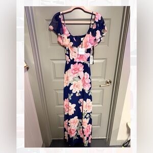 Premier Navy and Pink Floral Maxi Dress
